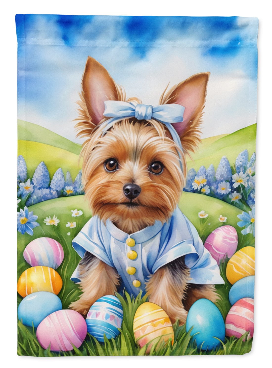 Silky Terrier Easter Egg Hunt Garden Flag 11.25 in x 15.5 in