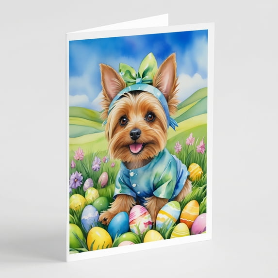 Silky Terrier Easter Egg Hunt Greeting Cards Pack of 8 7 in x 5 in