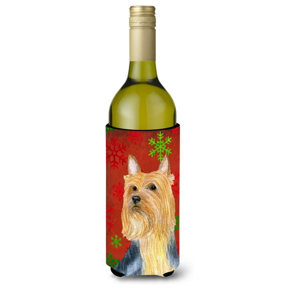 Silky Terrier Red Green Snowflake Holiday Christmas Wine Bottle Hugger