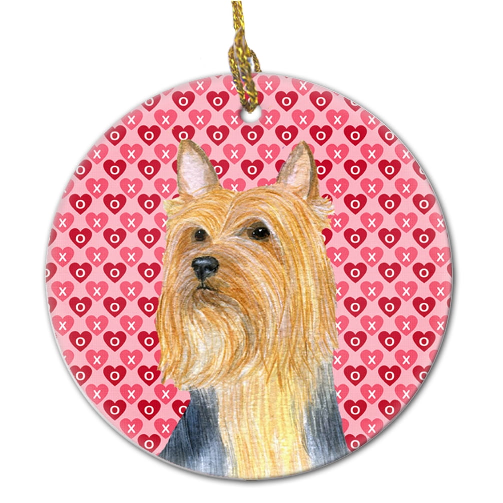 Silky Terrier Valentine's Love and Hearts Ceramic Ornament