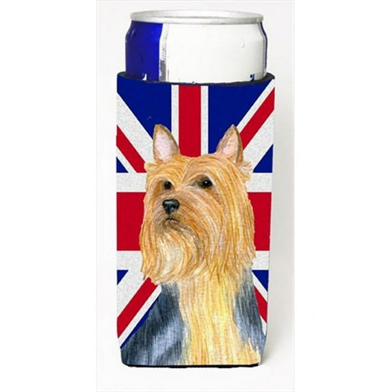 Silky Terrier With English Union Jack British Flag Michelob Ultra bottle sleeves For Slim Cans - 12 Oz.