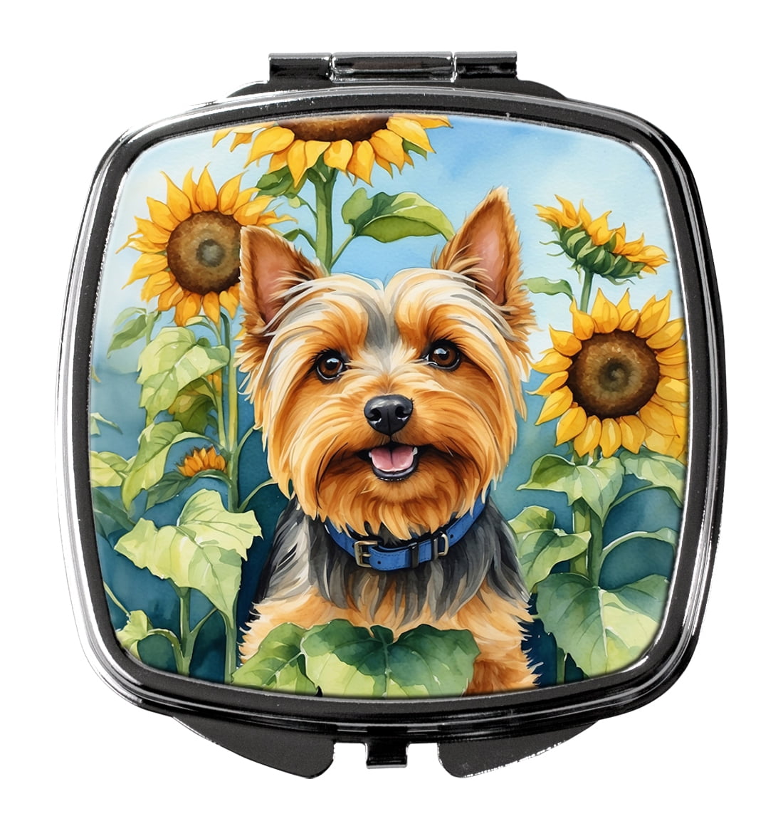 Silky Terrier in Sunflowers Compact Mirror 2.75 in x 3 in