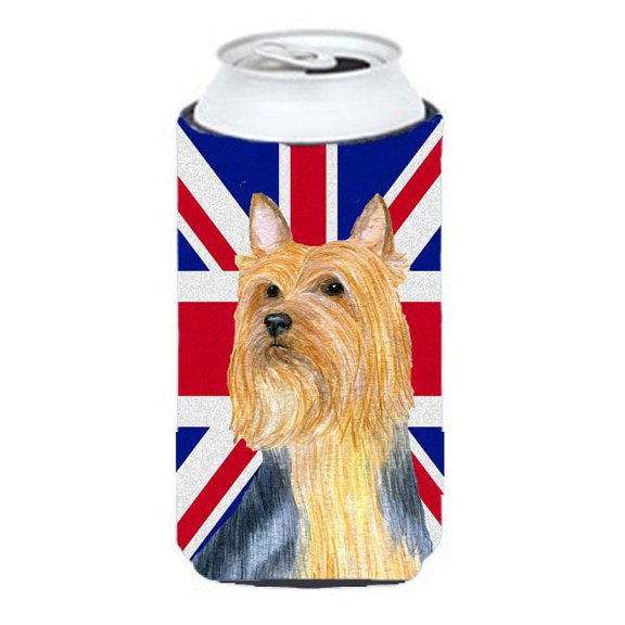 Silky Terrier with English Union Jack British Flag Tall Boy Hugger