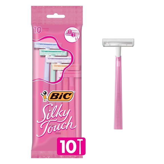 Silky Touch Women's Disposable Razors, With 2 Blades, Pretty Pastel Razor Handles, 10 Count Pack of Shaving Razors