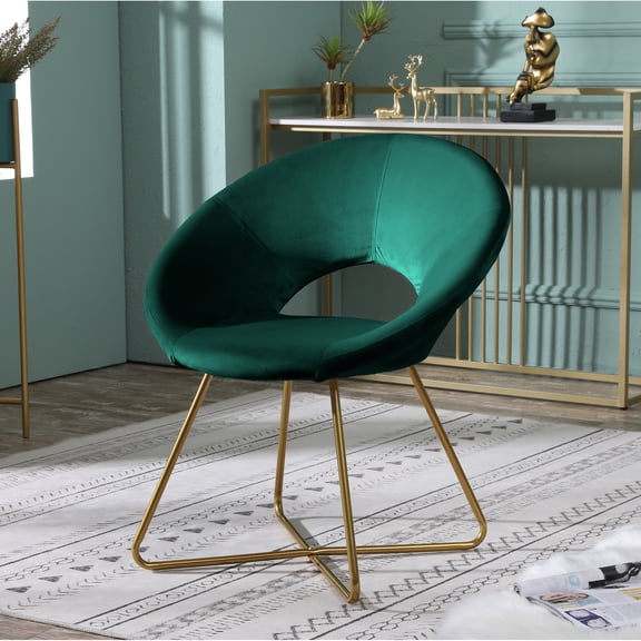 Silky Velvet Chair With Gold Metal Base - Modern Decor Upholstered Solid Sled Frame Elegant