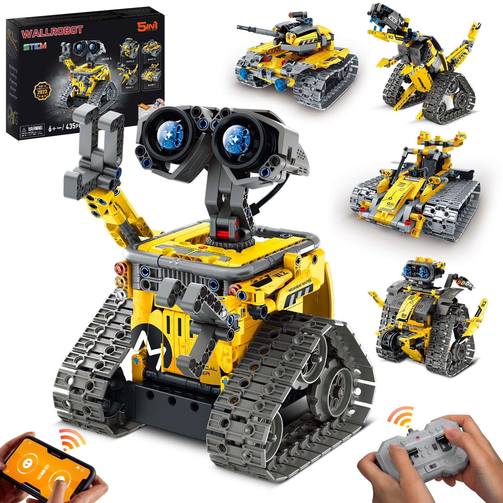 Sillbird STEM Building Toys, Remote & APP Controlled Remote & APP Controlled 5in1 Wall Robot/Dinosaur Building Kit, Gifts Toys for Boys Girls Kids Aged 6+(435 Pieces)