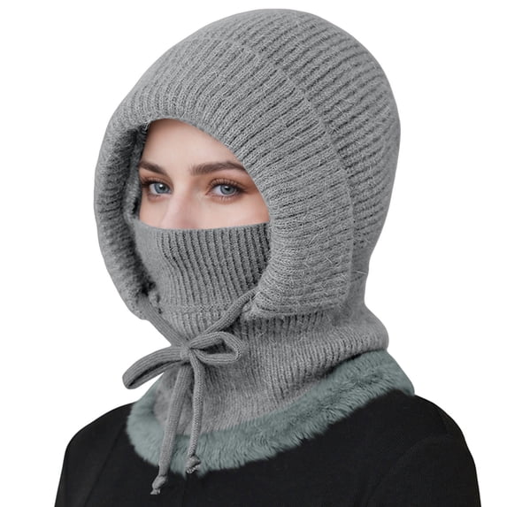 Sillenn 3-In-1 Beanie Hat with Scarf & Mask Ski Face Cover Neck Warmer Winter Scarf Set for Women Skull Neck Gaiter 3-In-1 Balaclava Hat Warmer Beanie Hat Earmuff Ski Snow Knit Hats Grey One Size