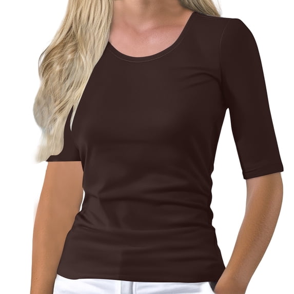 Sillenn Basic T Shirts Half Sleeve Tee Shirts Crewneck Base Layer Mid Arm Length Shirts Women Casual Fitted Tee Basic Solid Color Stretchy Top Round Neck Fitted Top Basic Layering Top A Xl