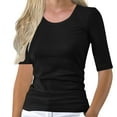 thumbnail image 1 of Sillenn Basic T Shirts Half Sleeve Tee Shirts Crewneck Basic Fit Tee Basic Layering Top Mid Arm Length Shirts Women Basic Solid Color Stretchy Top Trendy Casual Blouses Slim Fitted Tops Black 3Xl, 1 of 9