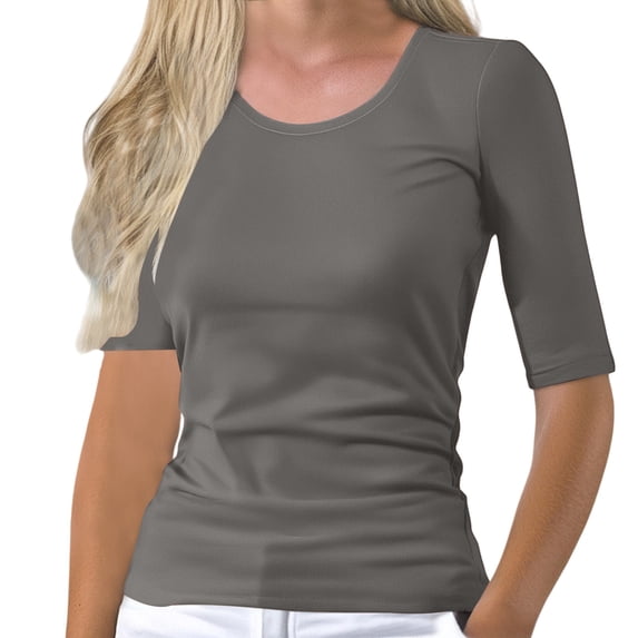 Sillenn Basic T Shirts Half Sleeve Tee Shirts Round Neck Trendy Casual Blouses Basic Fit Tee Tight Casual Basic Tees 1/2 Sleeve Tops for Women Slim Fitted Tops Cotton Stretchy T-Shirts Grey 5Xl