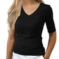 thumbnail image 1 of Sillenn Basic T Shirts Half Sleeve Tee Shirts V Neck Casual Fitted Tee Soft Casual Tee Cute Summer Shirts Dressy Casual T-Shirts Basic Layering Top Trendy Casual Blouses Basic Fit Tee Black Xxl, 1 of 9