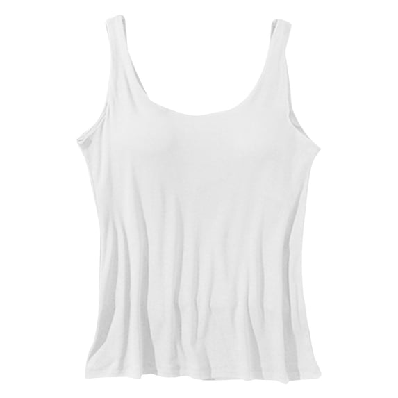 Sillenn Built In Bra Tank Tops Back V Neck Vest Stretch Slim Fit Tops Wide Strap Camisole Camisole with Padded Bras Active Tank Tops Shelf Bra Tank Tops Scoop Neck Tank Tops White L
