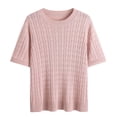 thumbnail image 1 of Sillenn Cable Knit Short Sleeve Sweaters for Women Plus Size Lightweight Soft Knit Crewneck Pullover Shirts Layering Cute Tops Trendy Business Causal Work Office Outfits Fall Travel Clothes Pink Xxl, 1 of 9