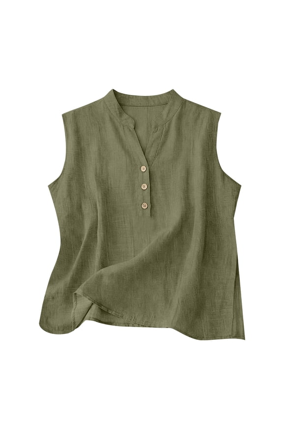 Cotton Linen Tank Tops Loose Fit Trendy Comfy Summer Sleeveless V Henley Gauze Shirts Boho Dressy Casual Vest Shirts Flowy Plain Peasant Cami Shirts Basic Buttons Sleeveless Tanks Green Xxl