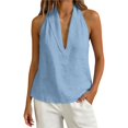 thumbnail image 1 of Sillenn Deep V Neck Halter Sleeveless Tank Shirts Cotton Linen Loose Fit Back Tie Flowy Halter Tank Tops Summer Casual Beach Vacation Boho Camisole Tops Flowy Cute Cotton Linen Blouses Light Blue S, 1 of 9