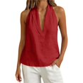 thumbnail image 1 of Sillenn Deep V Neck Halter Sleeveless Tank Shirts Cotton Linen Loose Fit Back Tie Flowy Halter Top Summer Casual Beach Vacation Boho Camisole Tops Flowy Tank Tops Linen Cotton Cute Blouses Red S, 1 of 9