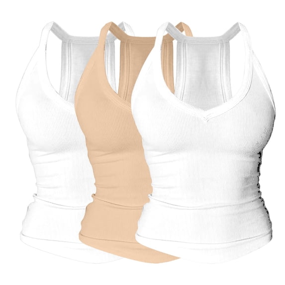 Sillenn Deep V Neck Racerback Tank Tops with Built In Bra 3Pc Racerback Comfy Undershirt Cami Tank Cotton Undershirts Lightweight Built-In Bra Layering Camisole Vests V Neck Racerbac Light Ashy S