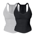 thumbnail image 1 of Sillenn Deep V Neck Racerback Tank Tops with Built In Bra for Women 2Pc Slim Fit Long Ribbed Casual Camisole Tops Lightweight Built-In Bra Layering Camisole Vests Giong Out Cami Shirts Light Ashy Xl, 1 of 8