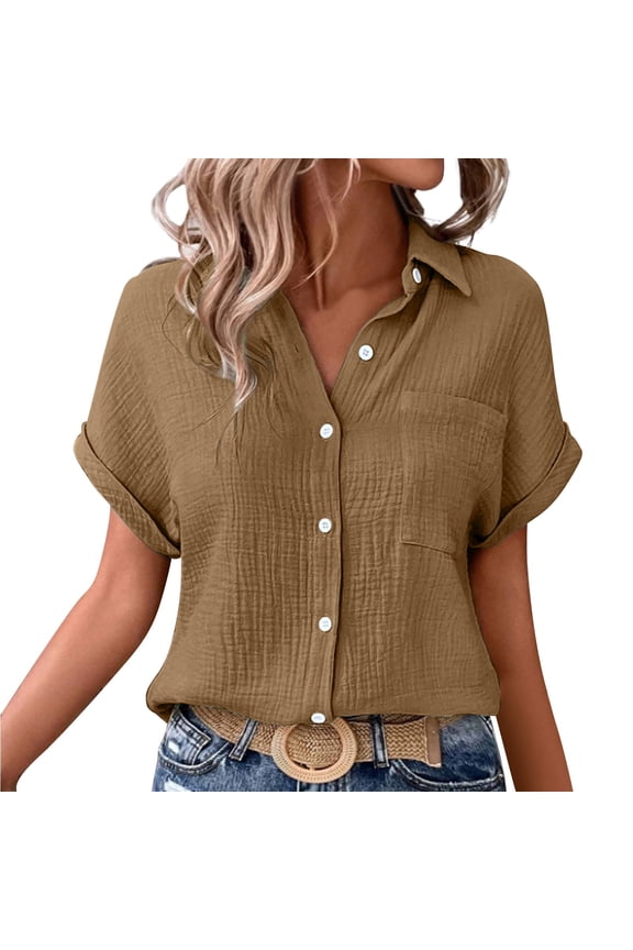 Gauze Button Down Shirts Crinkle Gauze Button Down Shirt Muslin Button Down Shirt Summer Crinkle Blouses Casual Gauze Pocket Top Lightweight Button Up Gauze Shirt Muslin Shirt Coffee Xxl