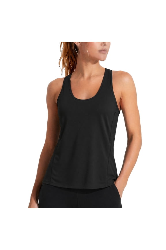 Racerback Yoga Tank Tops for Women Plus Size Racerback Gym Running Exercise Hiking Athletic Vest Sleeveless Sports Yoga Workout Training Cami Shirts Breathable Lightweight Tank Tops Black L