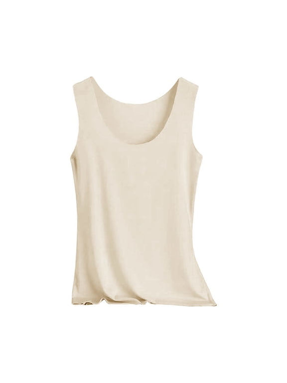 Seamless Ice Silk Tank Top Square Neck Wide Strap Basic Undershirts Cooling Summer Camisole No Bra Loose Wide Strap Undershirt Lightweight Workout Tanks Soft Stretchy Layering Shirt Beige L
