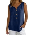 thumbnail image 1 of Sillenn Sleeveless Gauze Cotton Linen Tank Tops Notched V Neck Button T Shirts Summer Peasant Boho Beach Casual Boho Cami Shirts Loose Flowy Tunic Shirts Lightweight Gauze Breathable Outfits Navy S, 1 of 8