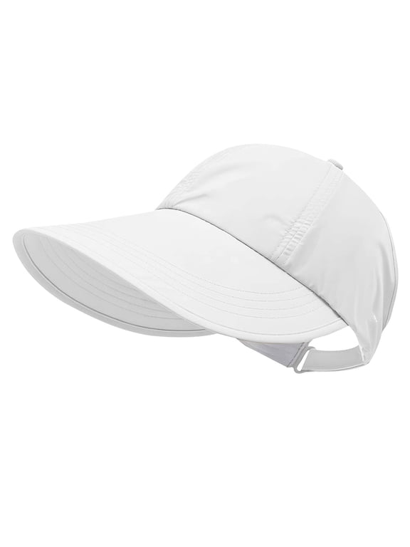 Sun Hats for Women Outdoor Wide Brim Summer Sun Baseball Hat Uv Protection Hiking Fishing Hat Summer Beach Packable Visor with Ponytail-Hole Lightweight Quick Dry Outdoor Sports Cap White