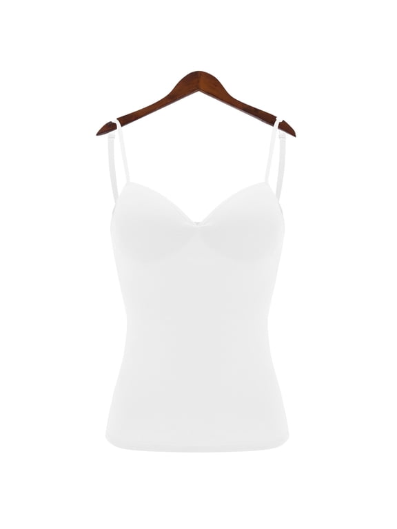 Tank Top with Built In Bra for Women Basic Padded Yoga Shirt Fitted Camisole Tops Basic Layer Tops Fitness Workout Tops Gym Yoga Tank Tops Undershirt Cami Tops U-Back Yoga Top White S