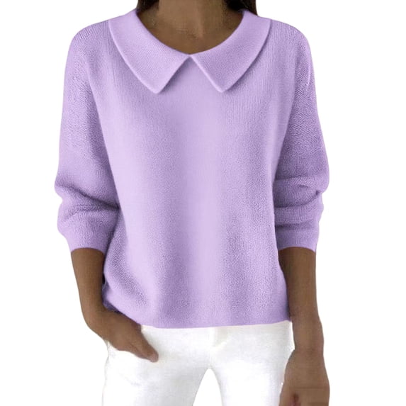 Sillenn Trendy Long Sleeve Peter Pan Collar Sweater Lightweight Casual Knit Basic Pullover Sweaters Oversized Cute Pullover Sweatshirts Soft Stretchy Shirts Cozy Fall Winter Clothes Purple 3Xl