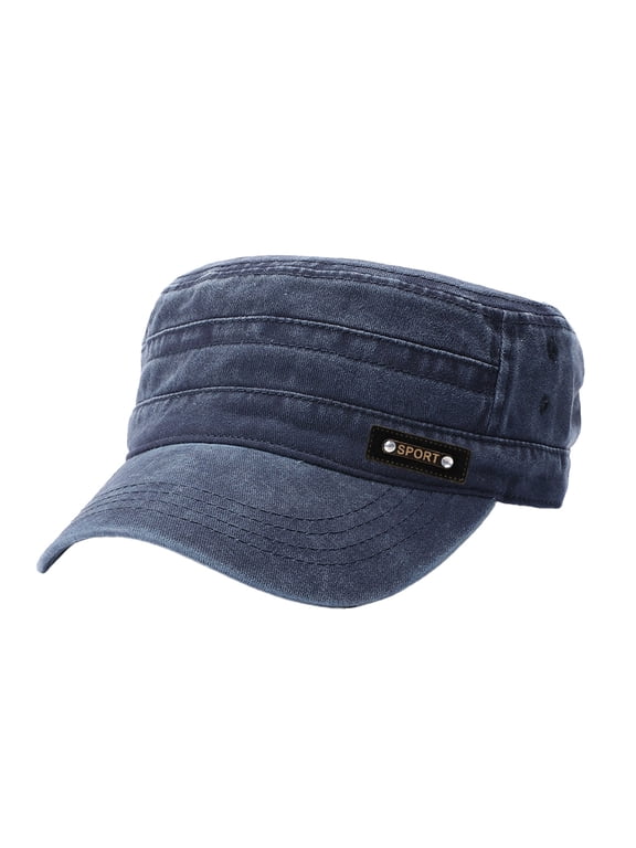 Unisex Cadet Army Caps Military Cap Vintage Flat Top Hats for Men Women Washed Cotton Cadet Cap Vintage Military Army Hat Adjustable Flat Top Baseball Cap Uv Protection Sun Hat Navy One Size