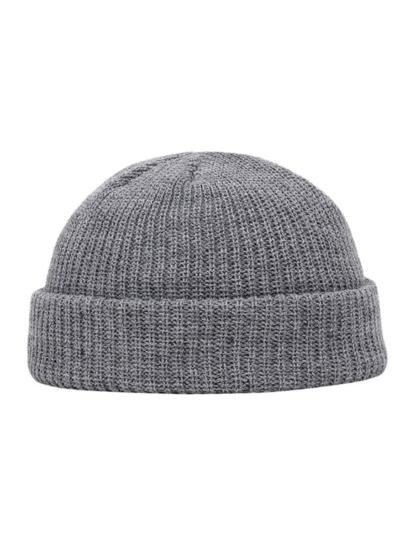 Unisex Ribbed Knit Docker Beanie Short Rolled Cuff Skullcap Retro Streetwear Winter Warm Hat Warm Cuffed Swag Knit Short Fisherman Beanie Men Women Winter Hats Trawler Skull Cap Dark Gray