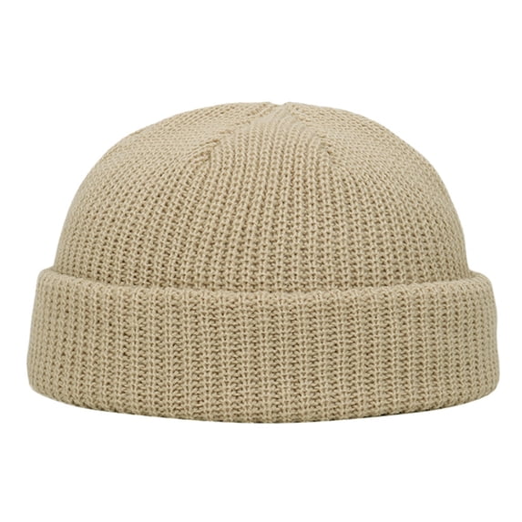 Sillenn Unisex Ribbed Knit Docker Beanie Short Rolled Cuff Skullcap Retro Streetwear Winter Warm Hat Warm Cuffed Swag Knit Short Fisherman Beanie for Men Women Winter Hats Trawler Skull Cap Khaki