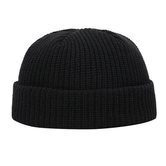 Sillenn Unisex Ribbed Knit Docker Beanie Short Rolled Cuff Skullcap Retro Streetwear Winter Warm Hat Warm Cuffed Swag Knit Short Fisherman Beanie for Men Women Winter Hats Trawler Skull Cap Black