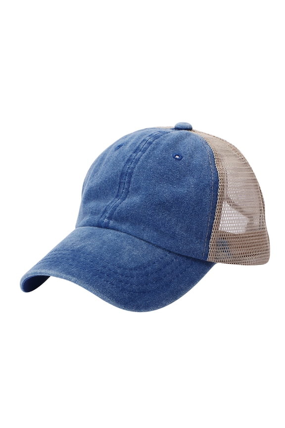 Vintage Mesh Baseball Cap Low Profile Trucker Hat Breathable Cotton Sun Hat Mesh Baseball Cap Retro Washed Trucker Cap Breathable Sun Hat Unstructured Distressed Headwear Blue One Size