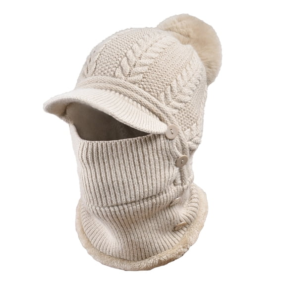 Sillenn Winter Balaclava Beanie Hat with Brim Knit Thermal Fleece Ski Mask Windproof Face Mask Fishing Cold Weather Hat Warm Cycling Ski Mask Scarf Cap Balaclava Mask Bonnet Knitted Hat Khaki
