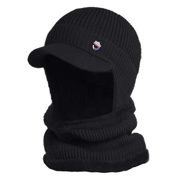 Sillenn Winter Balaclava Beanie Hat with Brim Knit Thermal Fleece Ski Mask Windproof Hood Thermal Fleece Warm Cycling Ski Mask Therma Fleece Hood Covering Face Ski Mask Black One Size