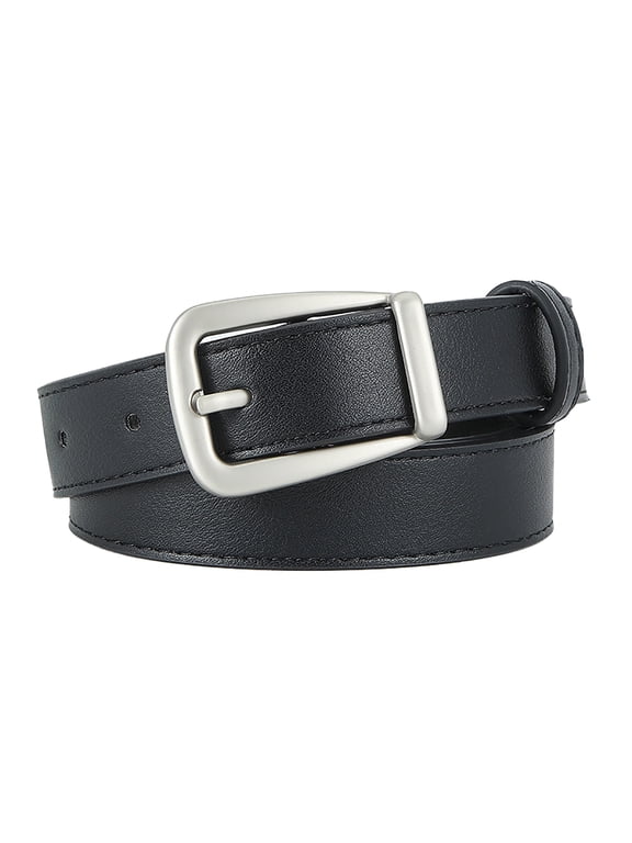 Women Leather Thin Belt for Dress Jeans Skinny Waist Belt Square Buckle Thin Belt Trendy Casual Leather Belt Thin Waist Belt Elegant Waist Belt for Suits Daily Adjustable Belt Black One Size
