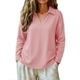thumbnail image 1 of Sillenn Women's Collared V Neck Polo Shirts Long Sleeve Loose Fit Polo Tshirts with Pockets Plus Size Lightweight Golf Tops Business Casual Travel Blouses Trendy Loose Casual Tunic Top Pink Xl, 1 of 5