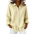 thumbnail image 1 of Sillenn Women's Plaid Button Down Collared Shirt Long Sleeve Gingham Checkered Blouse Dressy Casual Work Office Tunic Shirts Lightweight Loose Fit Boyfriend Tops Fall Going Out Outfits Yellow M, 1 of 4