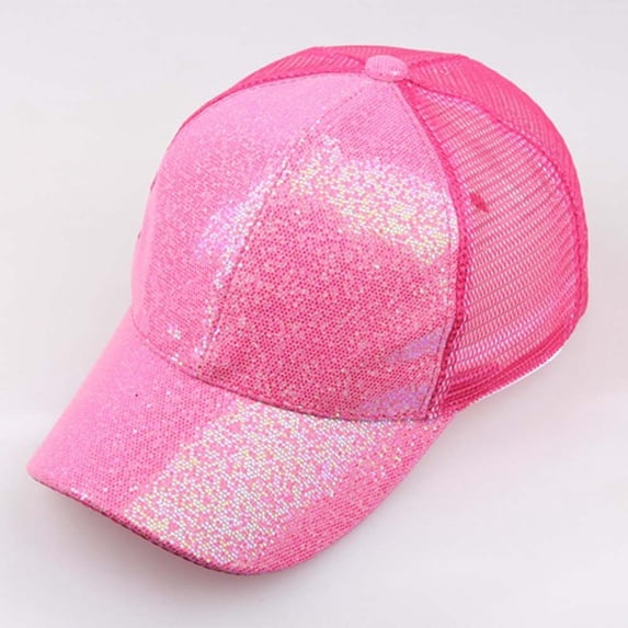 Sillenn Women's Sequin Baseball Cap Sparkle Glitter Mesh Trucker Hat Shiny Sequin Mesh Ponytail Hat Adjustable Wide Brim Sun Hat Glitter Sequin Baseball Cap Summer Mesh Trucker Hats Hot Pink 58