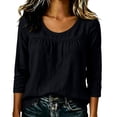 thumbnail image 1 of Sillenn Womens Plus Size Gauze Shirts 3/4 Sleeve Cotton Linen Crewneck Pullover Tops Empire Waist Flowy Peplum Loose Tunic Blouses Lightweight Gauze Dressy Casual Office Work Basic Shirts Black L, 1 of 7