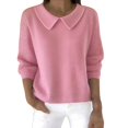 thumbnail image 1 of Sillenn Womens Trendy Long Sleeve Peter Pan Collar Sweater Lightweight Casual Knit Basic Pullover Sweaters Oversized Cute Pullover Sweatshirts Soft Stretchy Shirts Cozy Fall Winter Clothes Pink L, 1 of 6