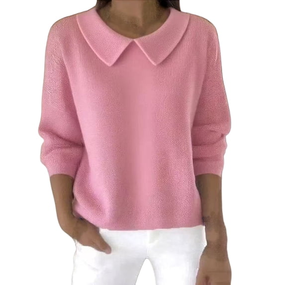 Sillenn Womens Trendy Long Sleeve Peter Pan Collar Sweater Lightweight Casual Knit Basic Pullover Sweaters Oversized Cute Pullover Sweatshirts Soft Stretchy Shirts Cozy Fall Winter Clothes Pink L