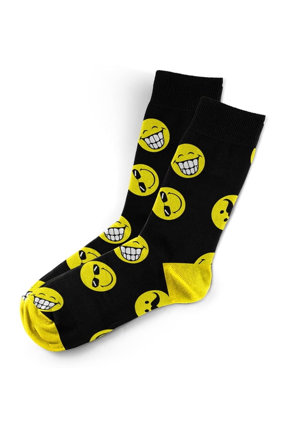 Big Smiley Face Socks - Funny Novelty Unisex Sock Set, Woven Art Socks, Fun Unique Patterns And Designs, Silly Crew Socks Gift