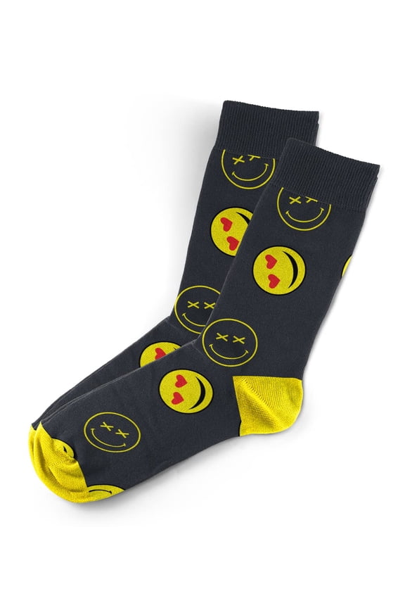 Heart Smiley And X Smiley Socks - Funny Novelty Unisex Sock Set, Woven Art Socks, Fun Unique Patterns And Designs, Silly Crew Socks Gift