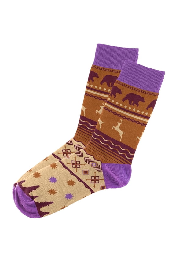 Outdoor Socks - Purple Bear And Deer Pattern Novelty Unisex Sock Set, Fun Unique Designs
