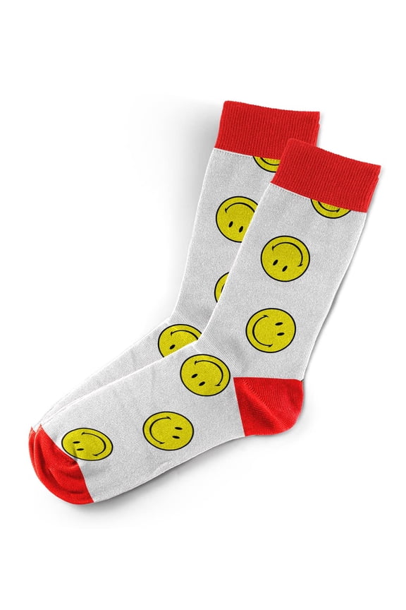 Smiley Face Socks - Funny Novelty Unisex Sock Set, Woven Art Socks, Fun Unique Patterns And Designs, Silly Crew Socks Gift