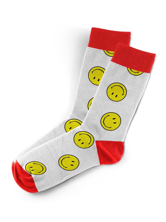 Smiley Face Socks - Funny Novelty Unisex Sock Set, Woven Art Socks, Fun Unique Patterns And Designs, Silly Crew Socks Gift