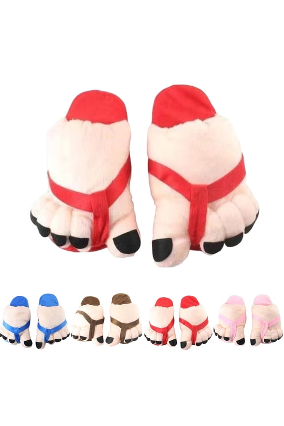 Silly Big Feet Slippers Women Men Cute Fluffy Animal Slippers Warm Winter Wear Home Cozy Furry Soft Indoor Kawaii Shoes Pink 44