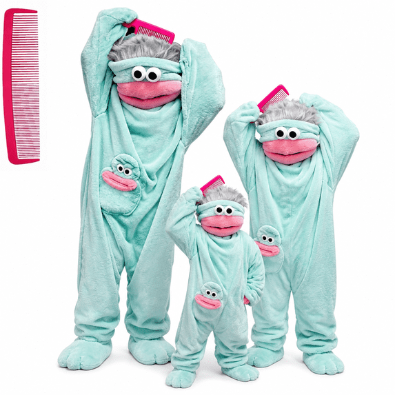 Silly Big Mouth Monster Onesie With Comb Funny Family Christmas Pajamas Matching SetsCozy Hooded Plush One Piece Loungwear Fleece Halloween Christmas Sleepwear for Parent & Little One